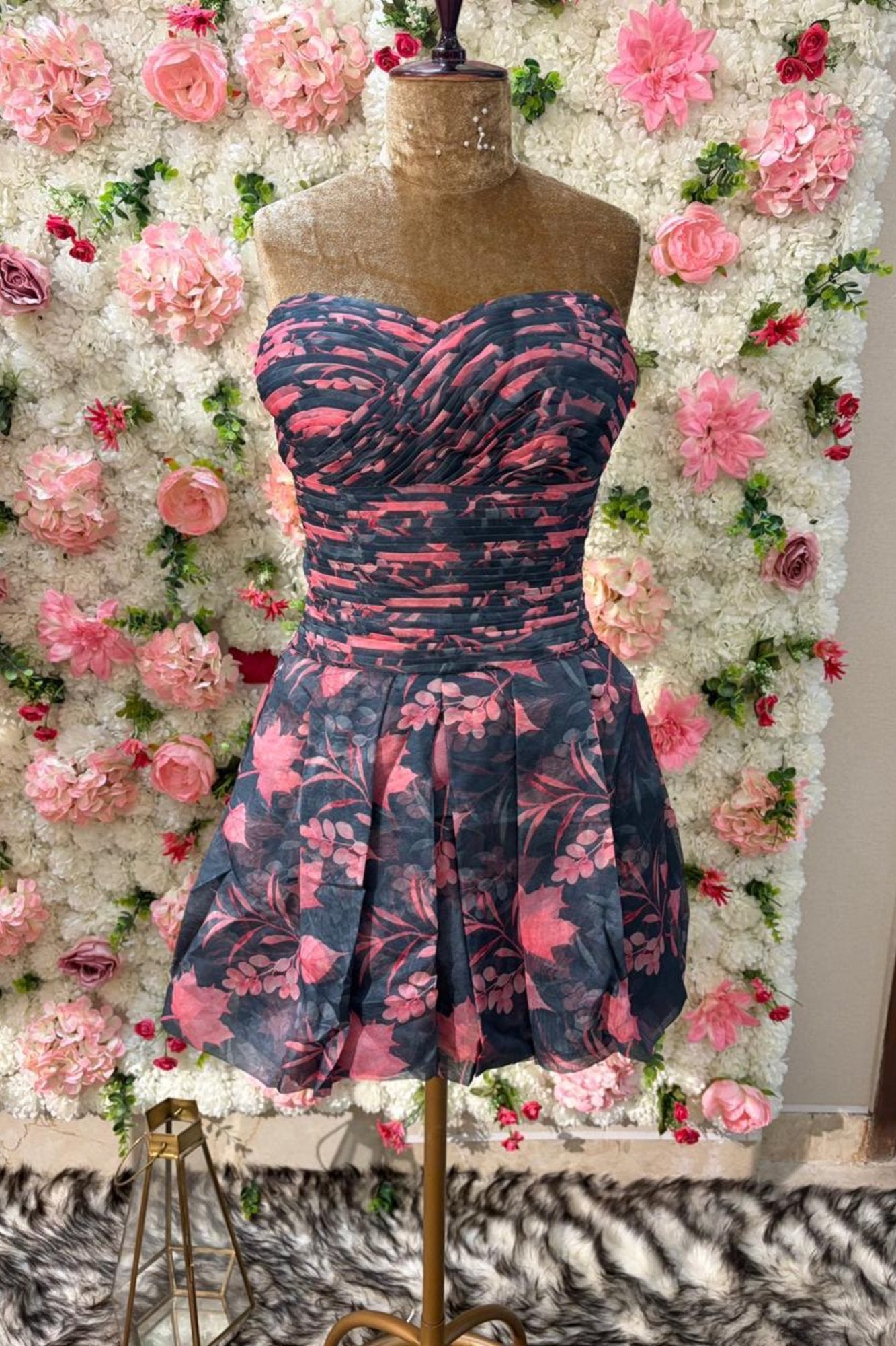 Midnight strapless floral mini dress