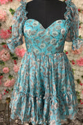 Aqua Blue Floral Organza Dress