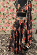 Midnight Bloom Mirror Work Lengha set