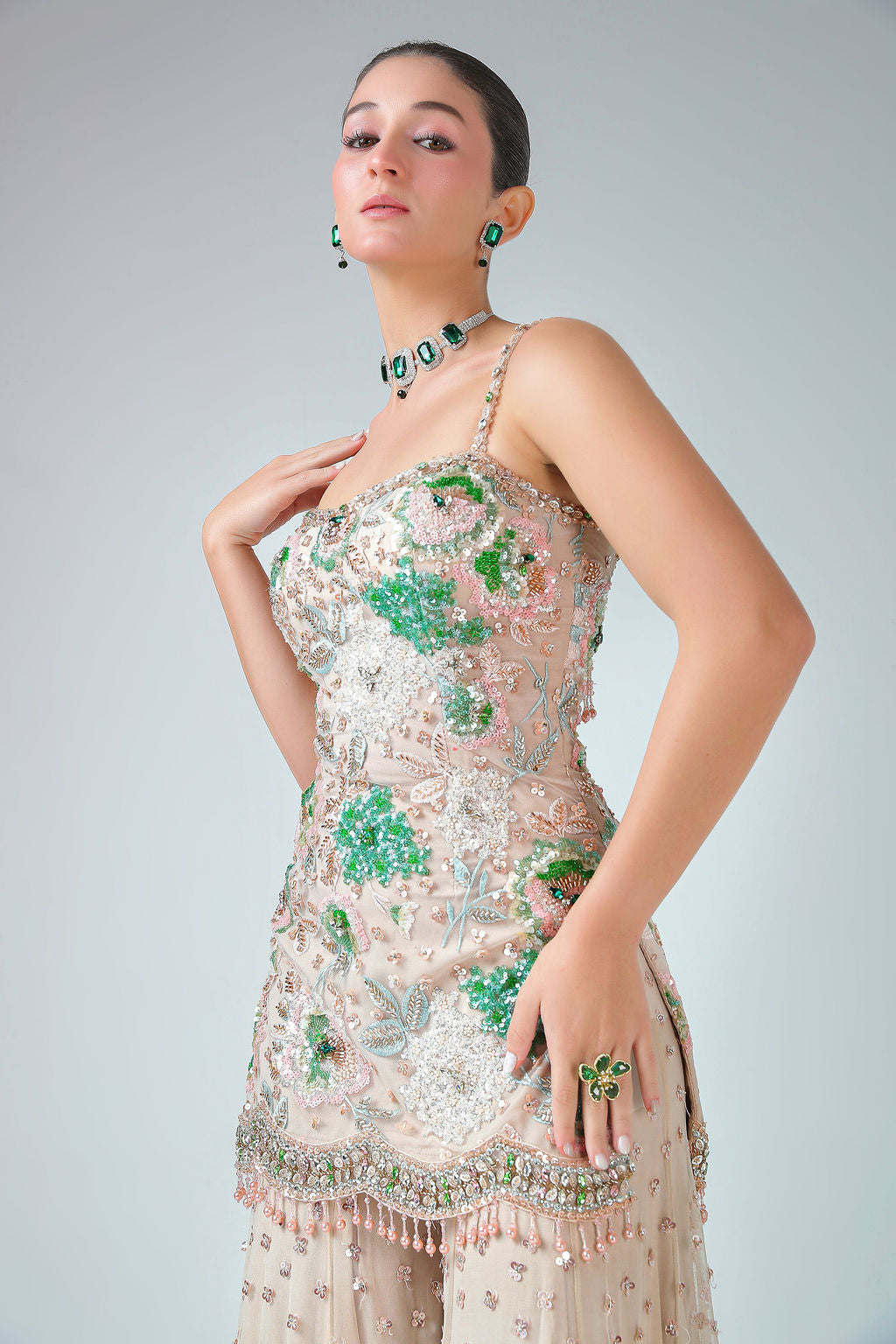 Peplum Top with Sharara and Dupatta