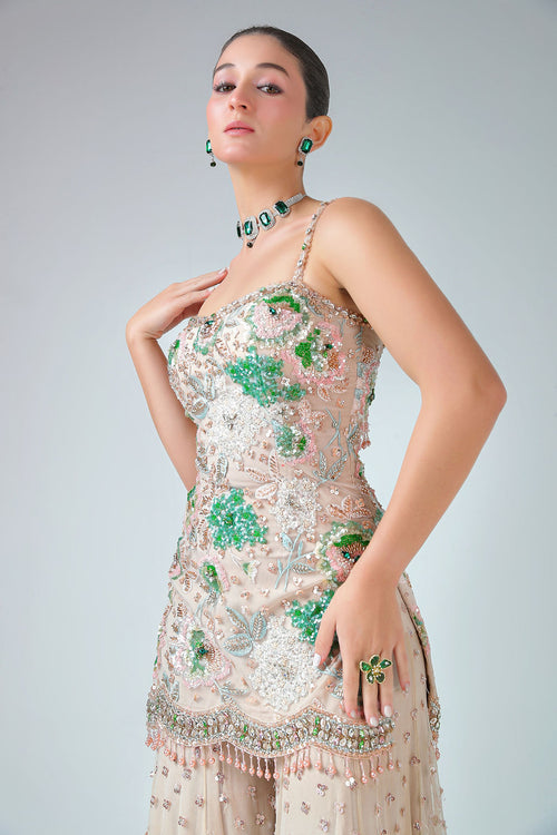 Peplum Top with Sharara and Dupatta