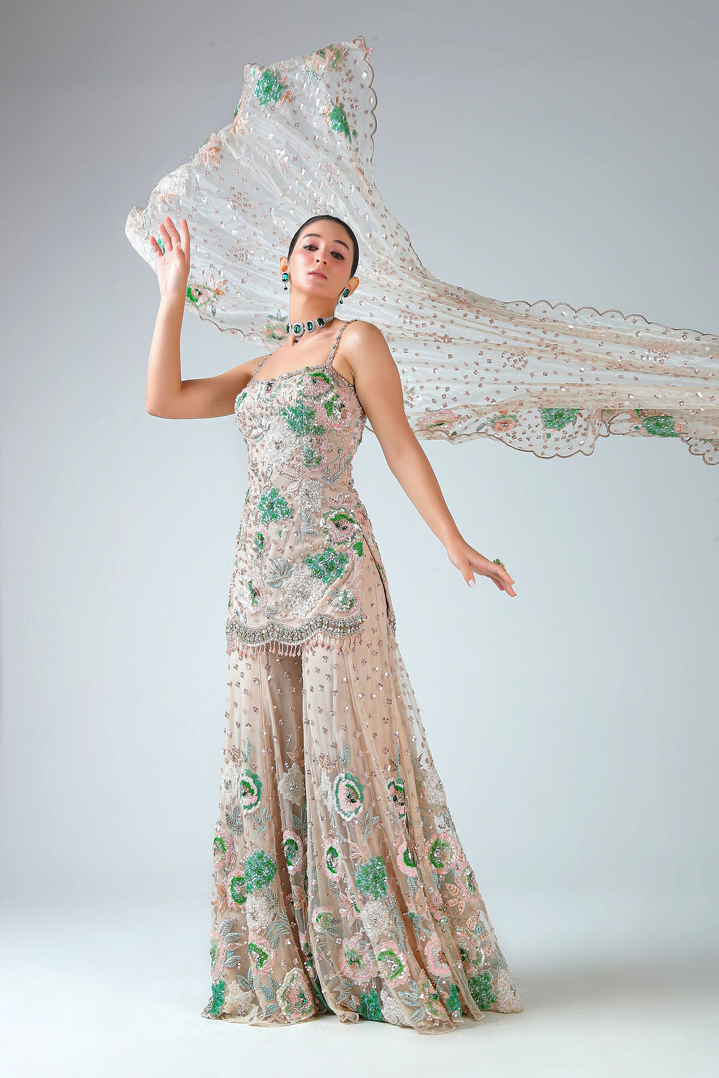 Champagne Grace Peplum Sharara Set