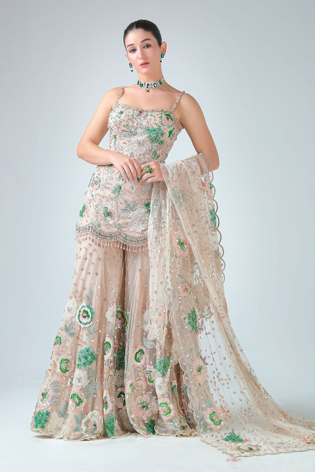 Champagne Grace Peplum Sharara Set