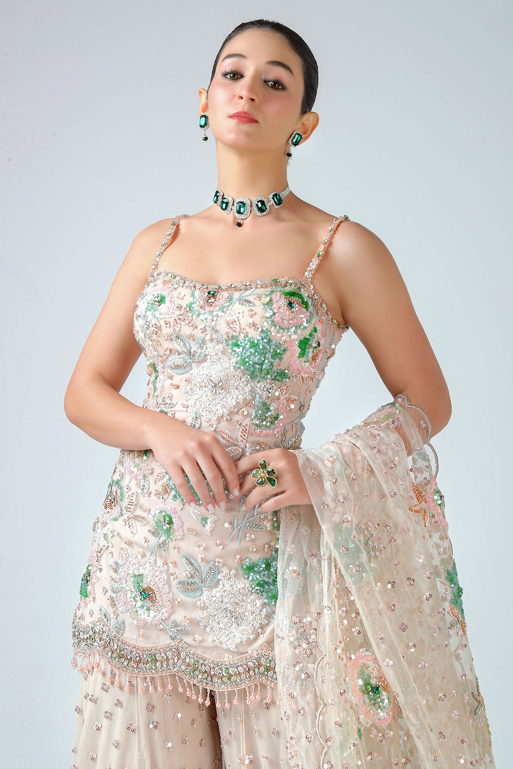 Champagne Grace Peplum Sharara Set