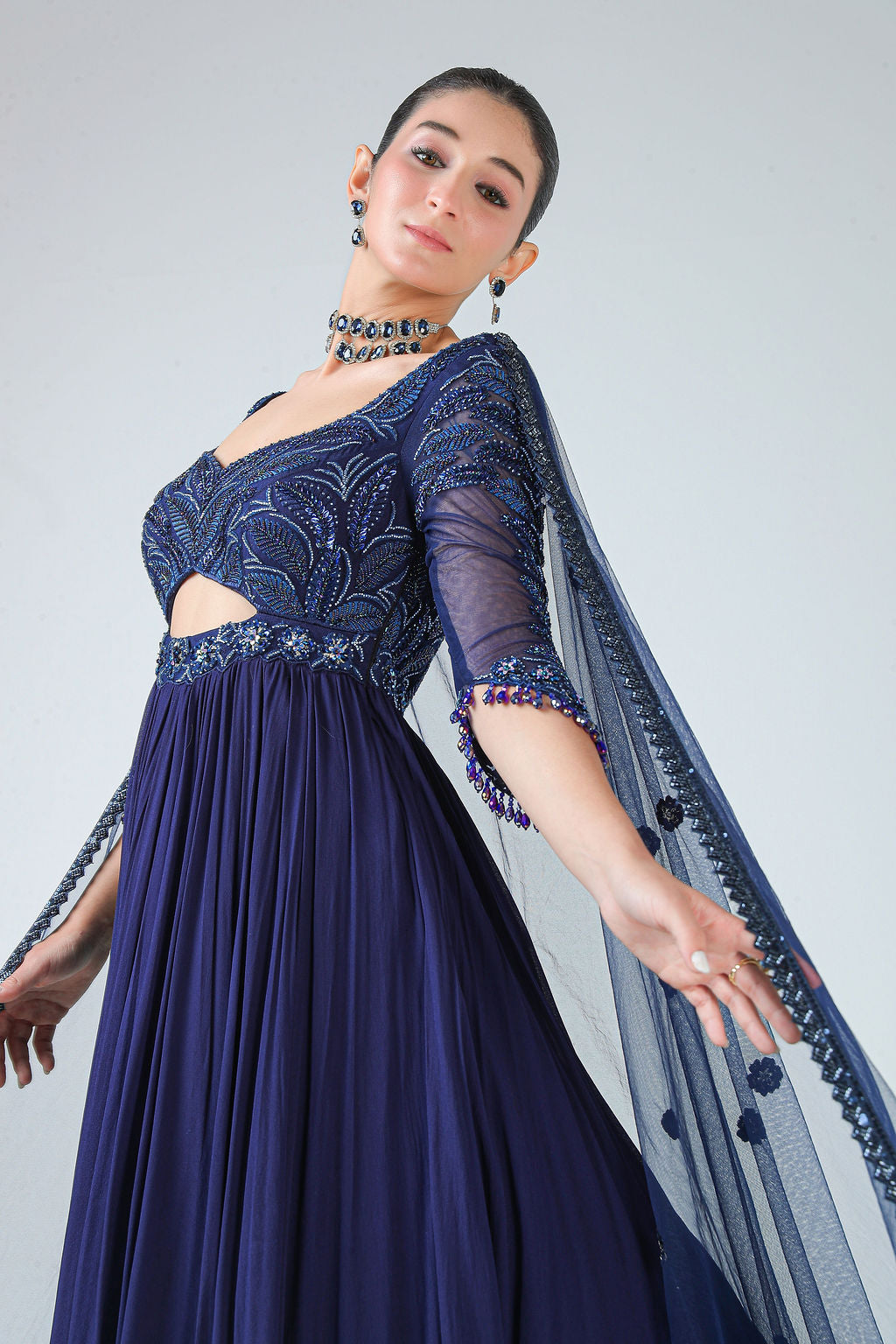 Anarkali with Dupatta - navy