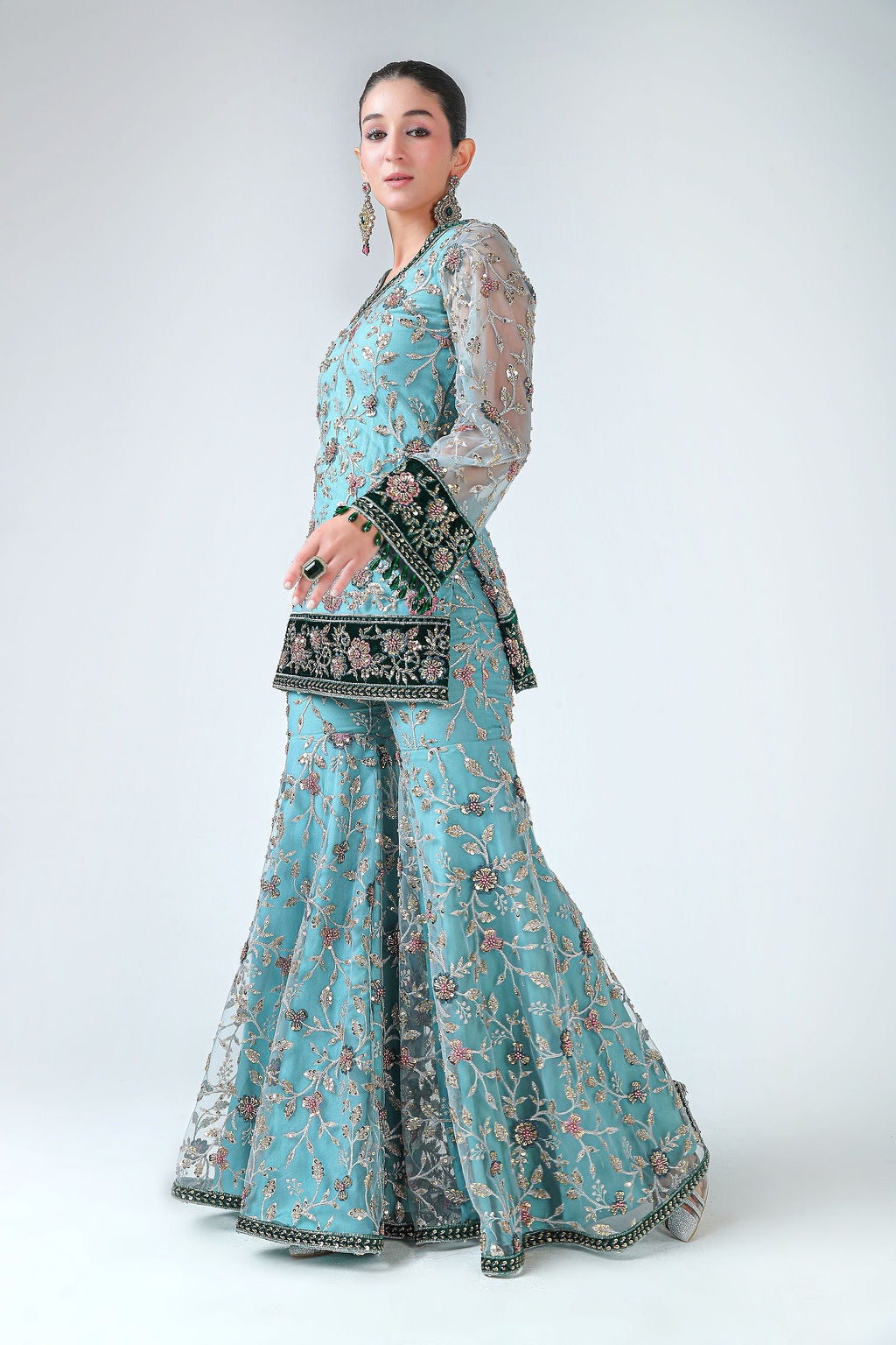 Short Kurti with Sharara and Net Dupatta