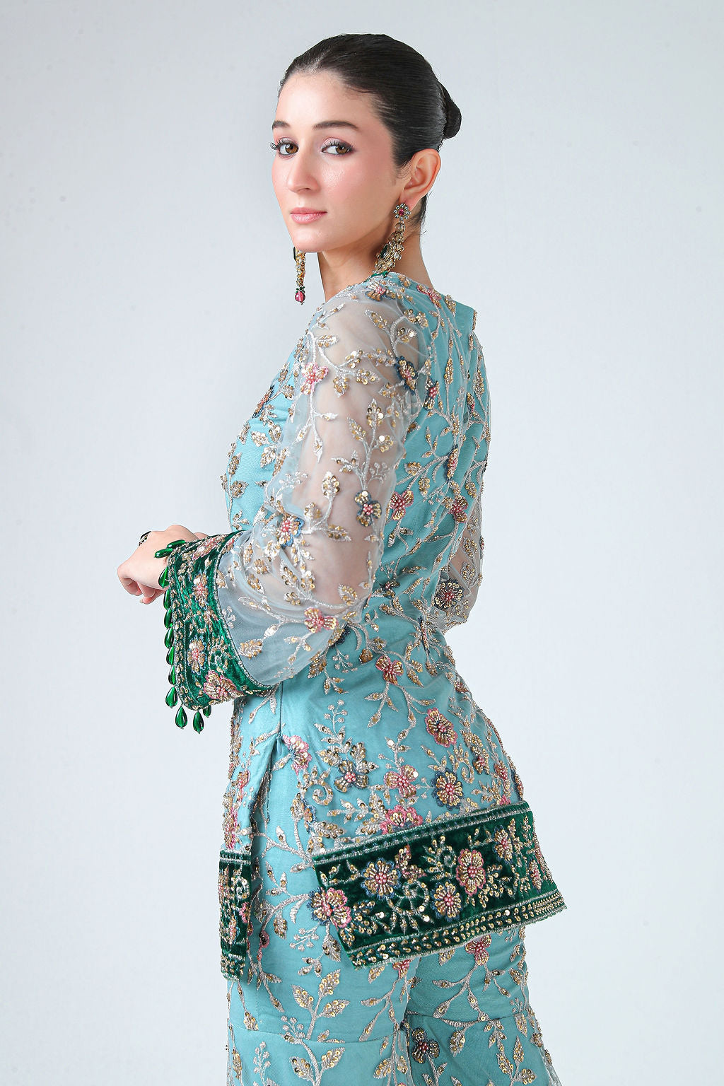 Short Kurti with Sharara and Net Dupatta