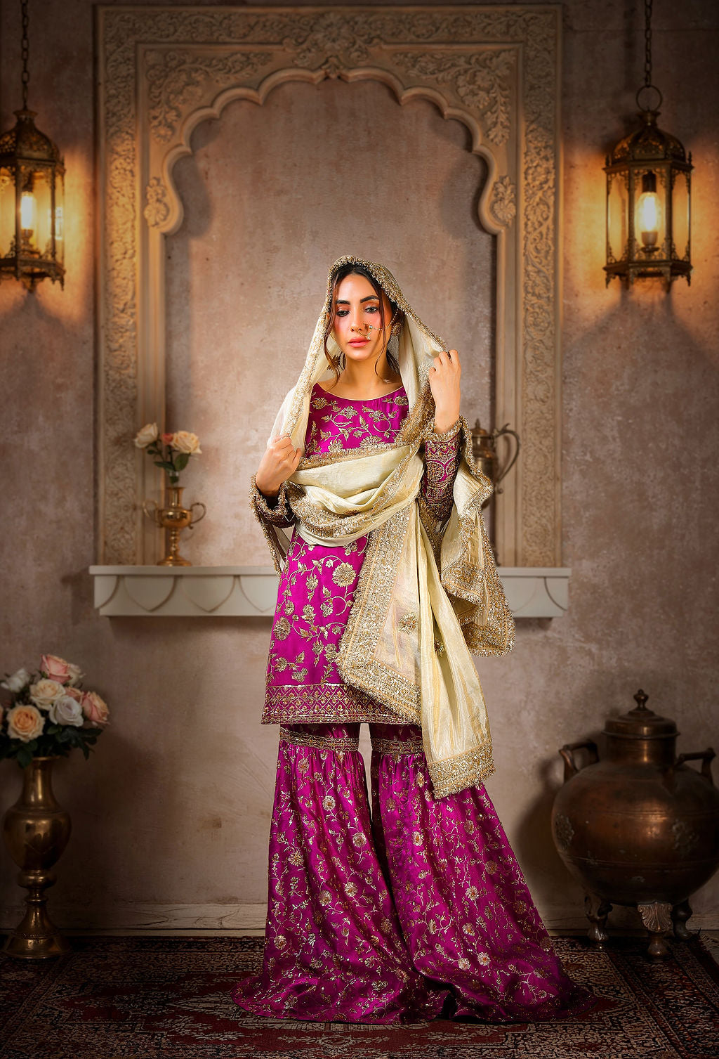 Short Kurti with Sharara and Dupatta — Style II