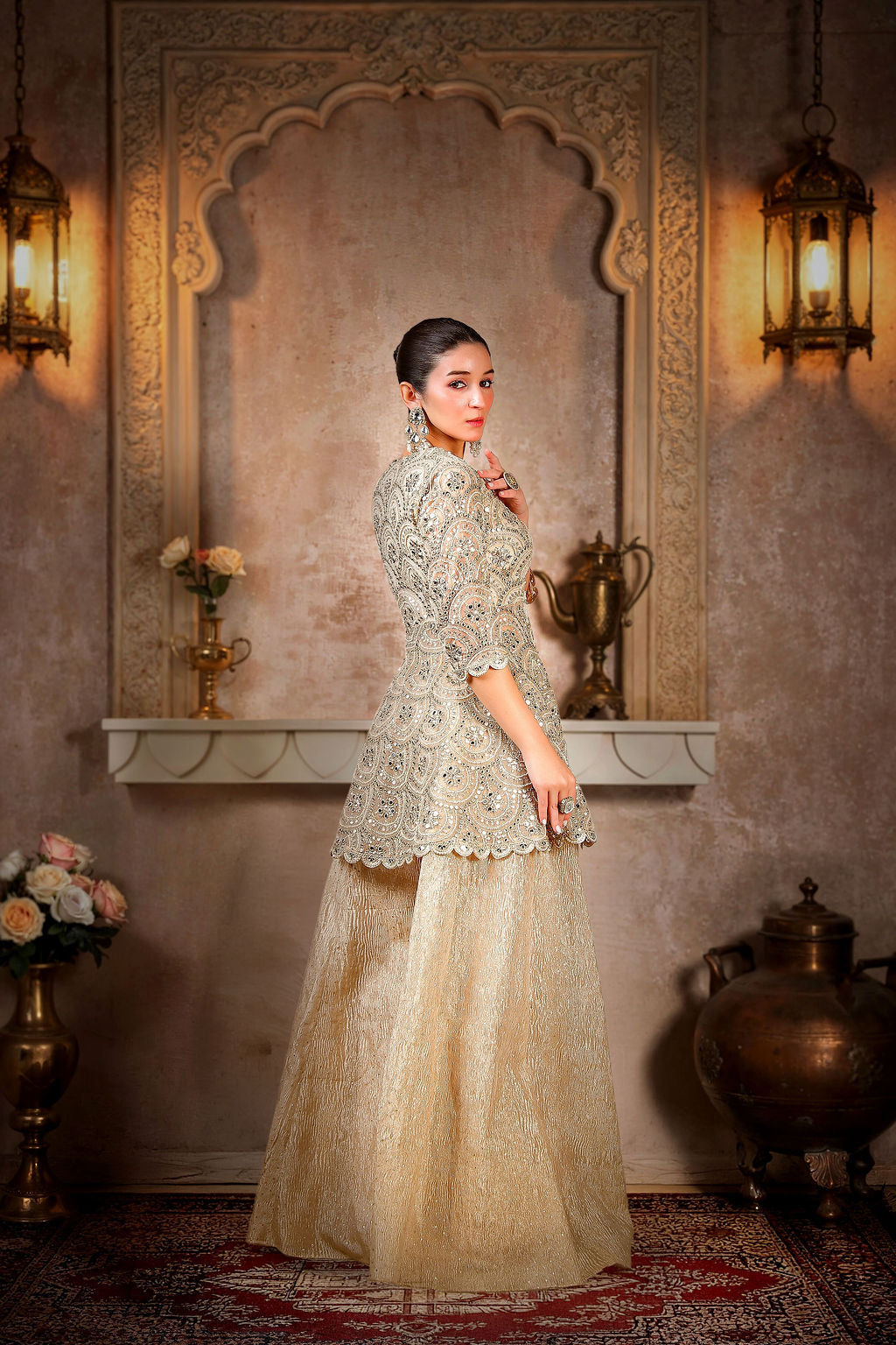 Embroidered Short Kurti with Kali Sharara