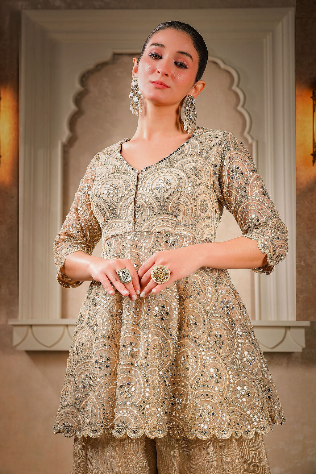 Short Kurti with Sharara and Dupatta