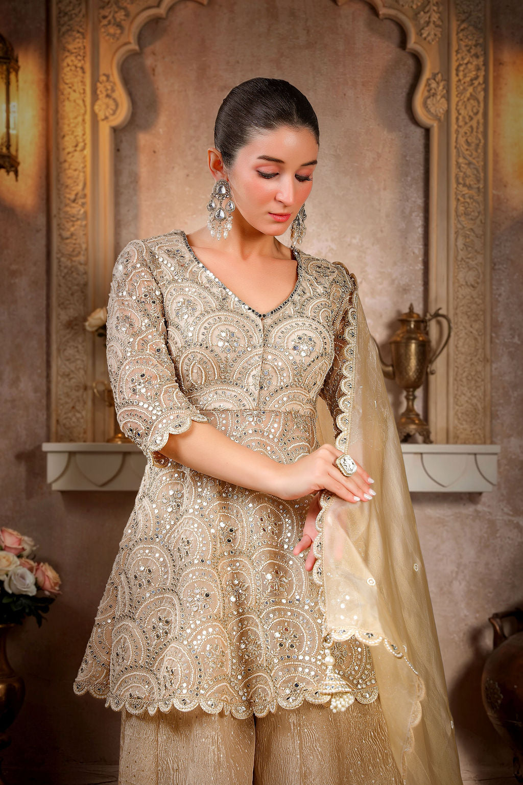 Short Kurti with Sharara and Dupatta