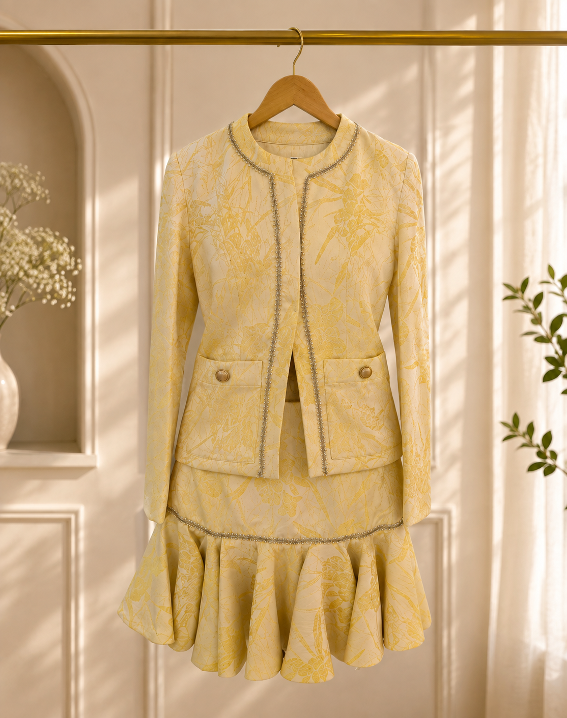Printed Lace-Trimmed Skirt & Jacket Set