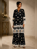 Black Cotton Kurta Set with Lace Detailing