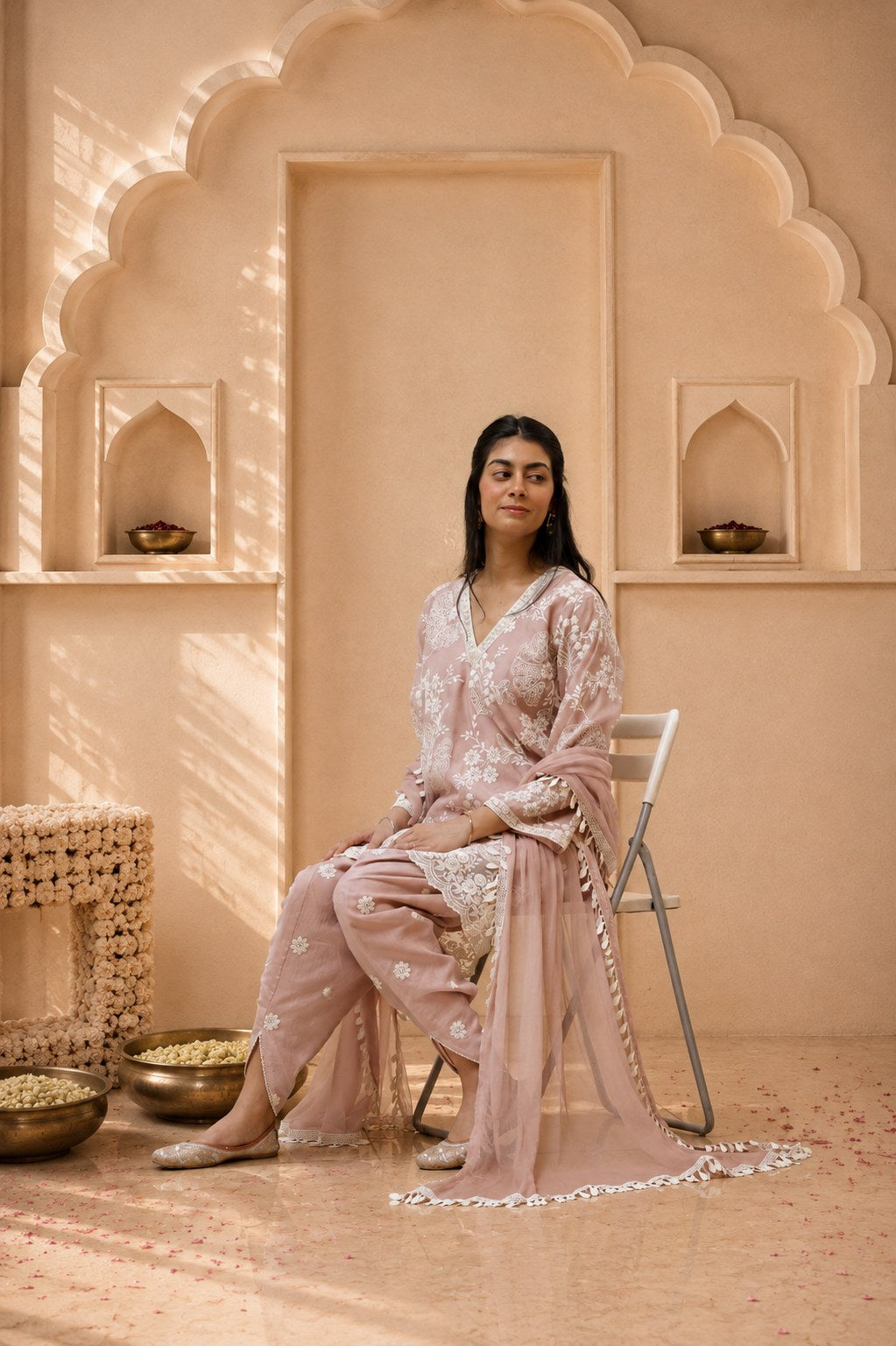 Blush Pink Mul Chanderi Kurta Set