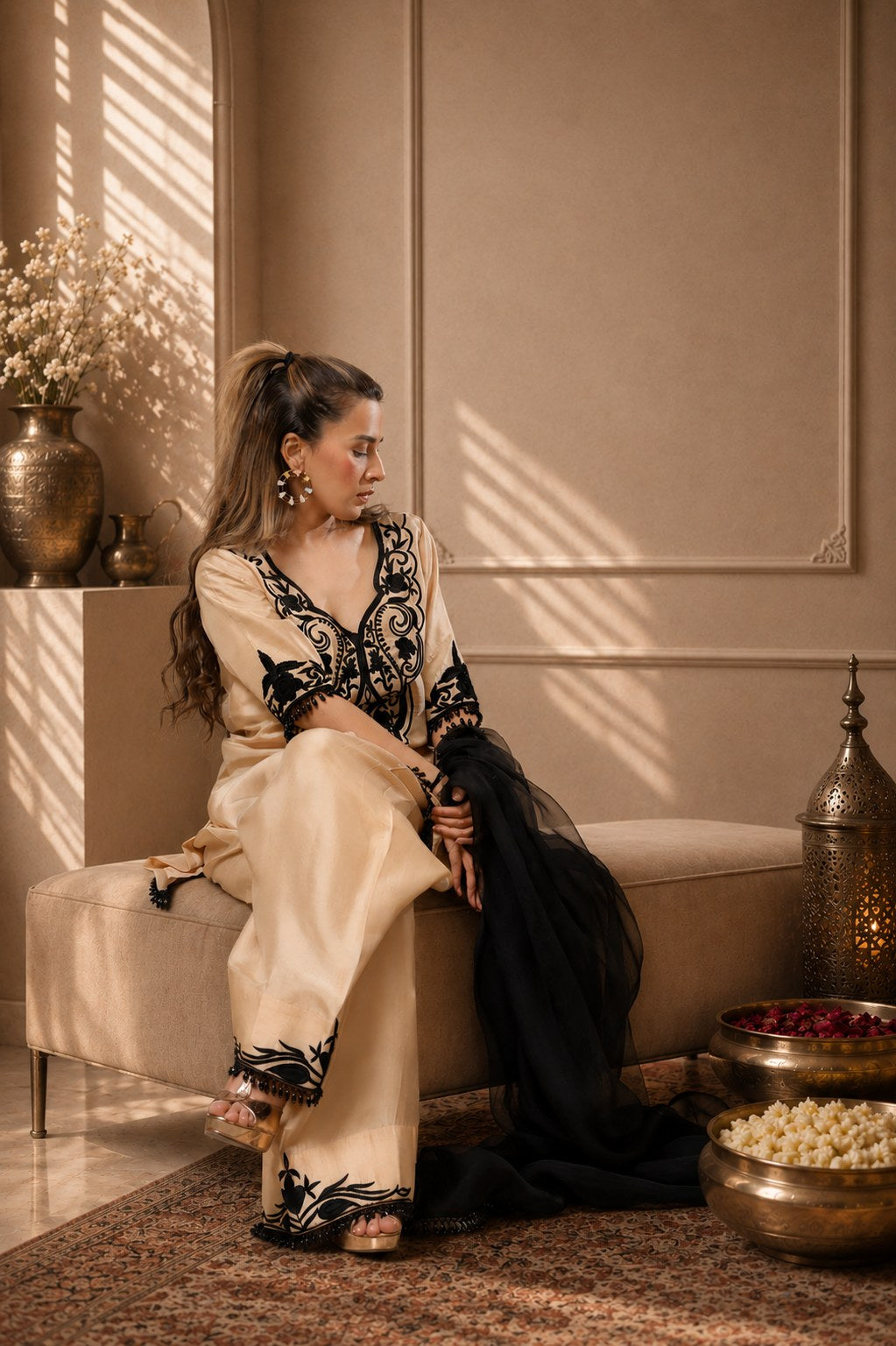 Champagne-Toned Dupion Silk Farshi Salwar Set