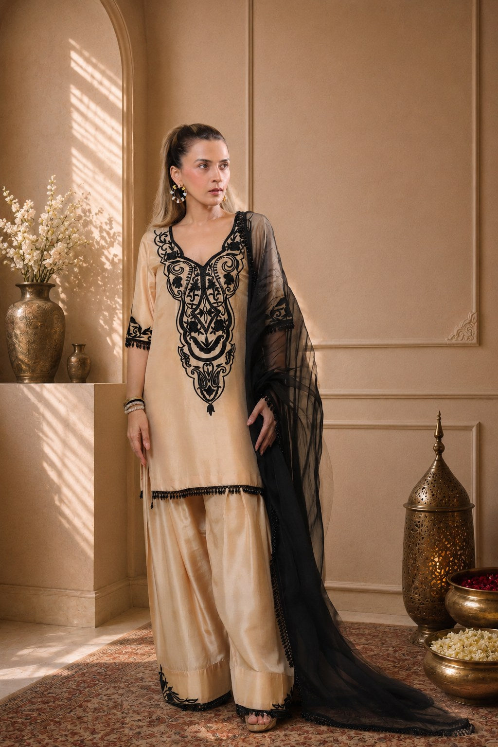 Champagne-Toned Dupion Silk Farshi Salwar Set detail