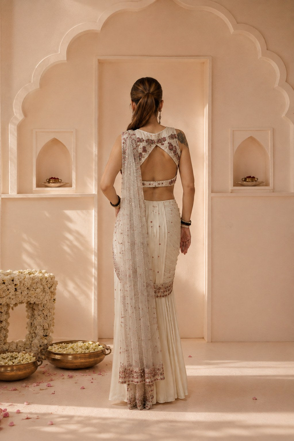 Ivory Bloom Georgette Saree