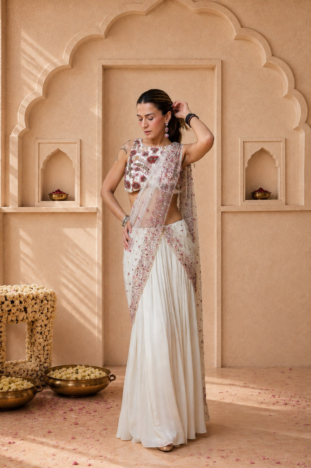 Ivory Bloom Georgette Saree detail