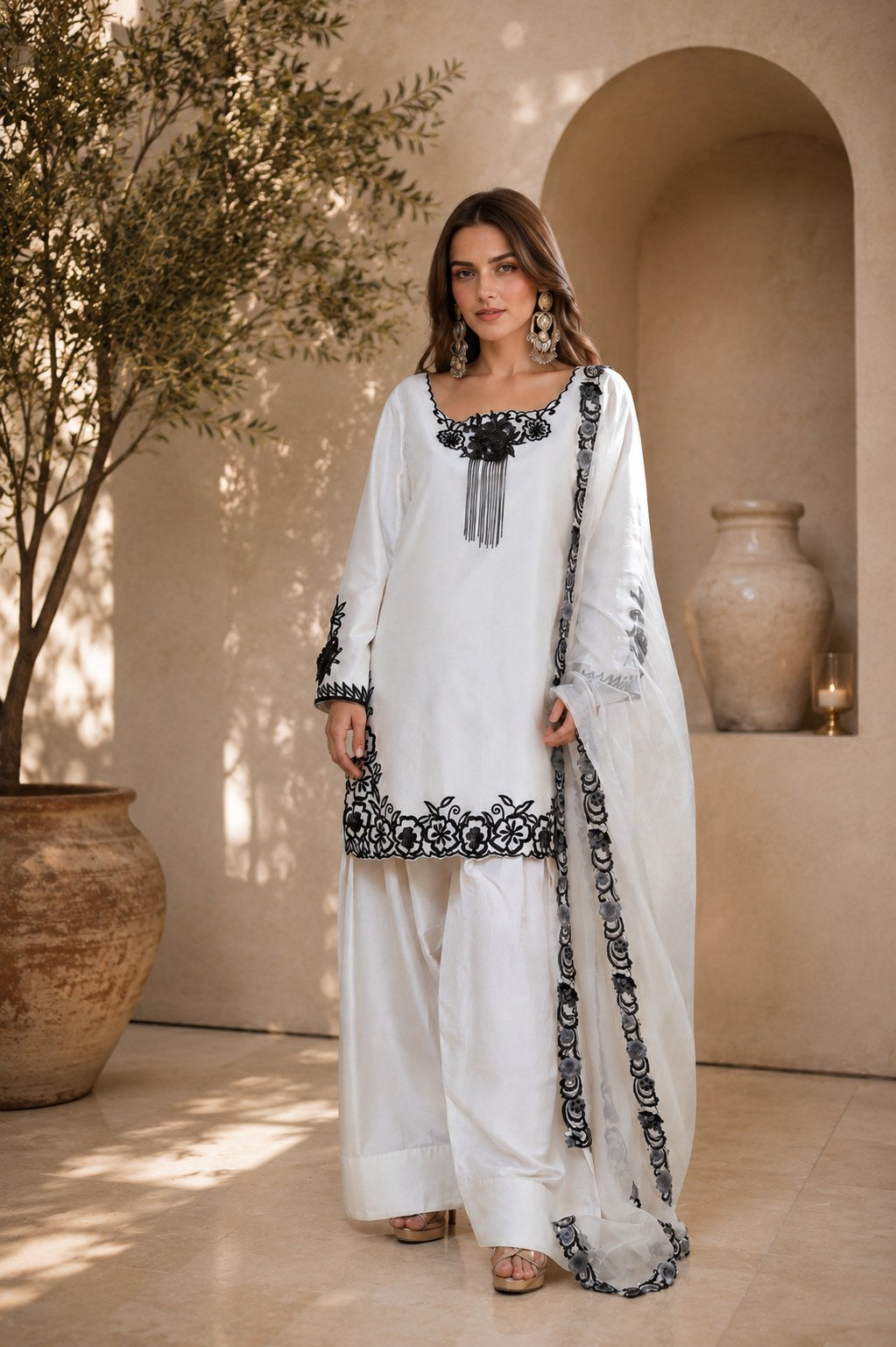 Ivory Dupion Silk Farshi Salwar Set