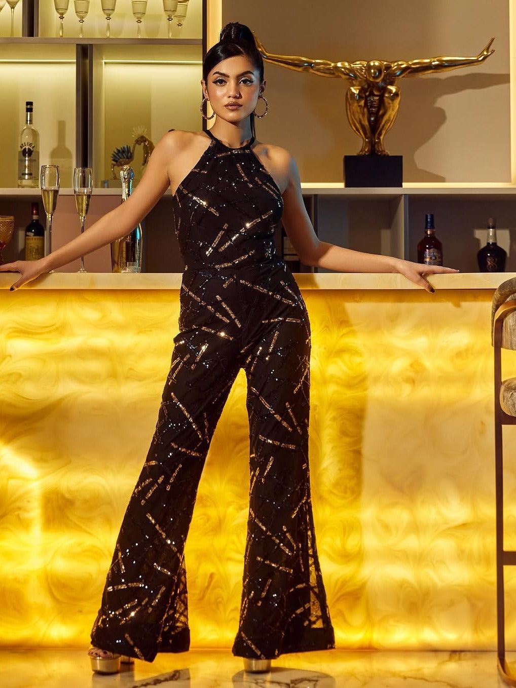 Sequin Embellished Flared Jumpsuit