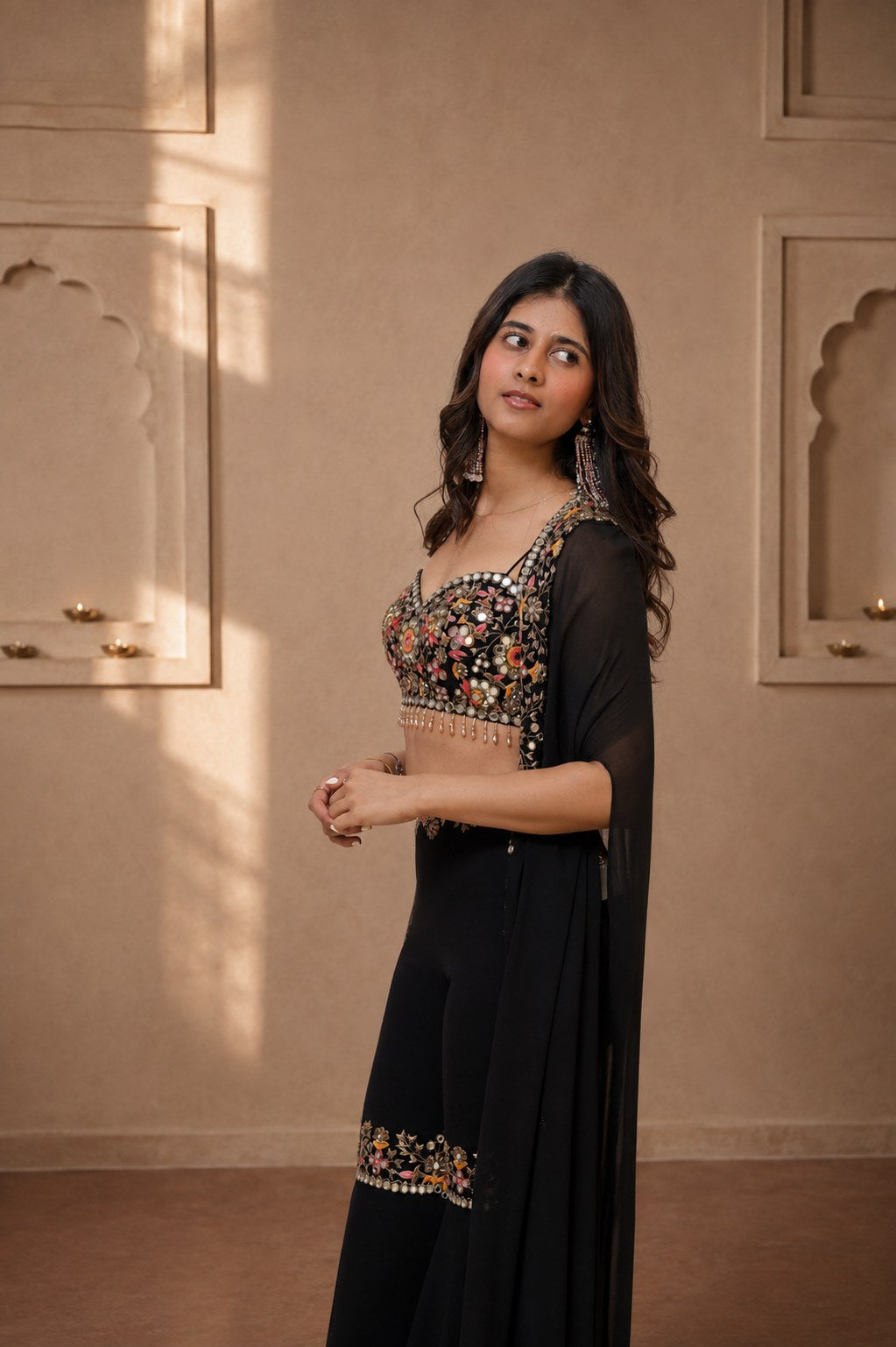 Midnight Noir Embroidered Sharara Set