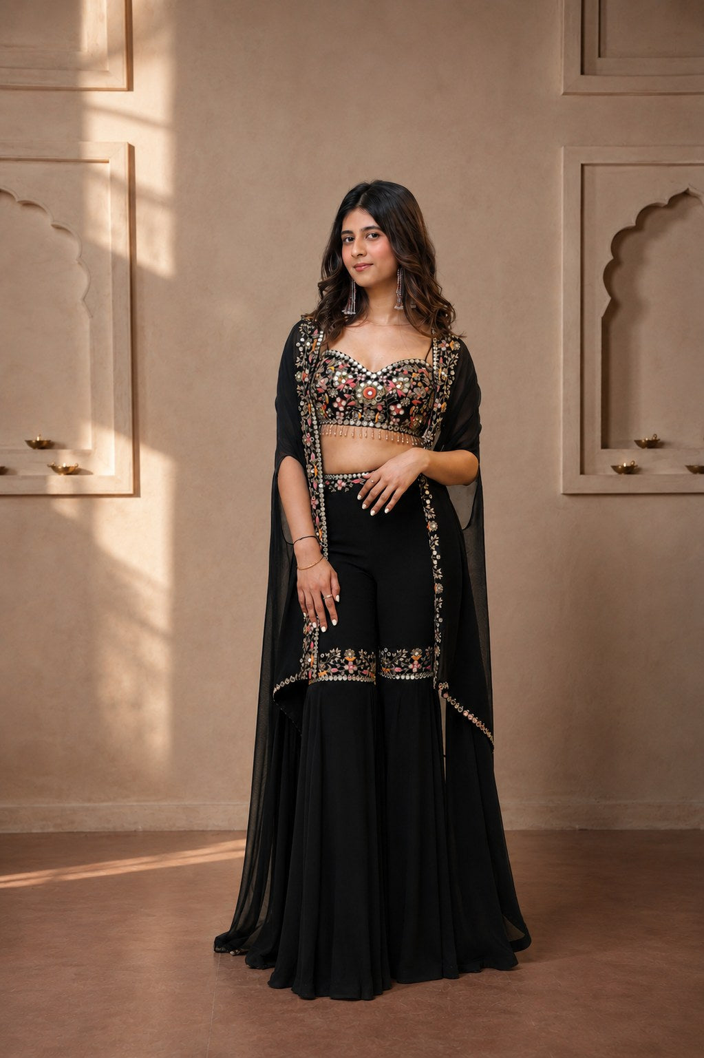 Midnight Noir Embroidered Sharara Set detail