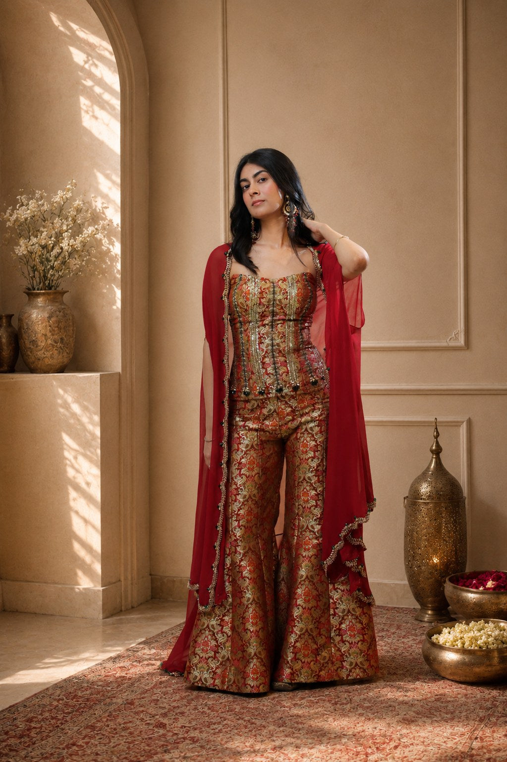 Ruby Royale Brocade Sharara Set detail