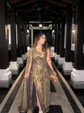 Zaria Pleated Metallic Gown